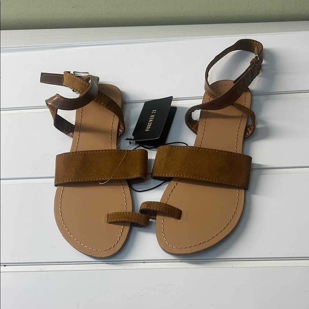 Forever 21 Brown Minimalist Sandals with Ankle Strap
